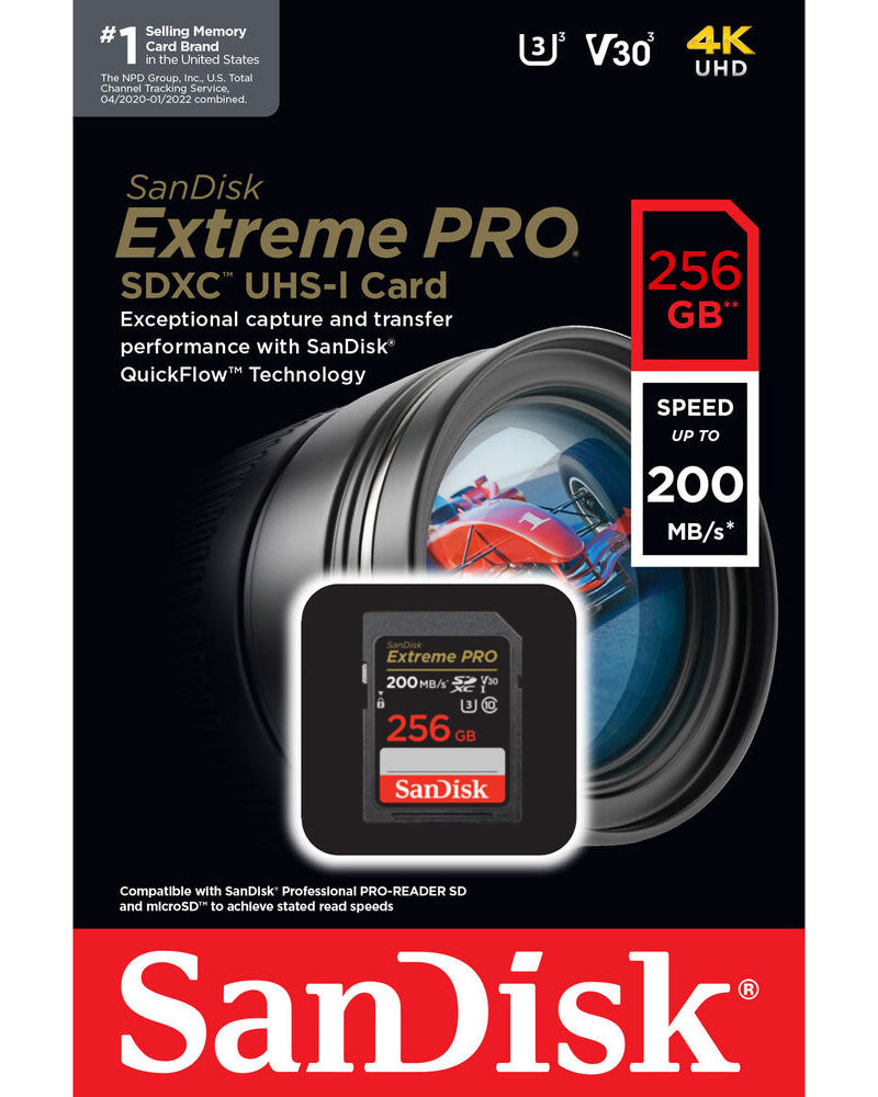 Carte Mémoire SDXC SanDisk Extreme Pro, 256Go, Classe 10 / UHS-1 U3 SDSDXXD-256G-GN4IN
