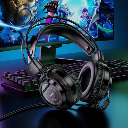 Casque Gaming 3,5 mm HOCO W110, RGB, Noir