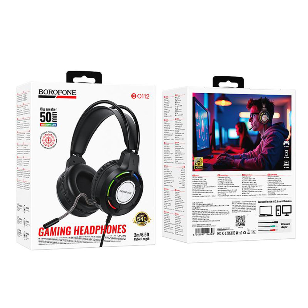 Casque Gaming 3,5 mm Borofone BO112 Wave, RGB, 2m, Noir