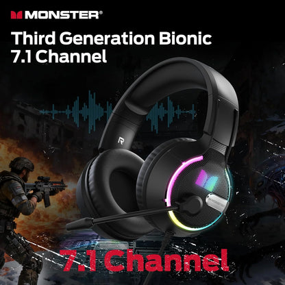Casque Gaming 3,5 mm Monster Mission 320, RGB, 1,9 m, Noir