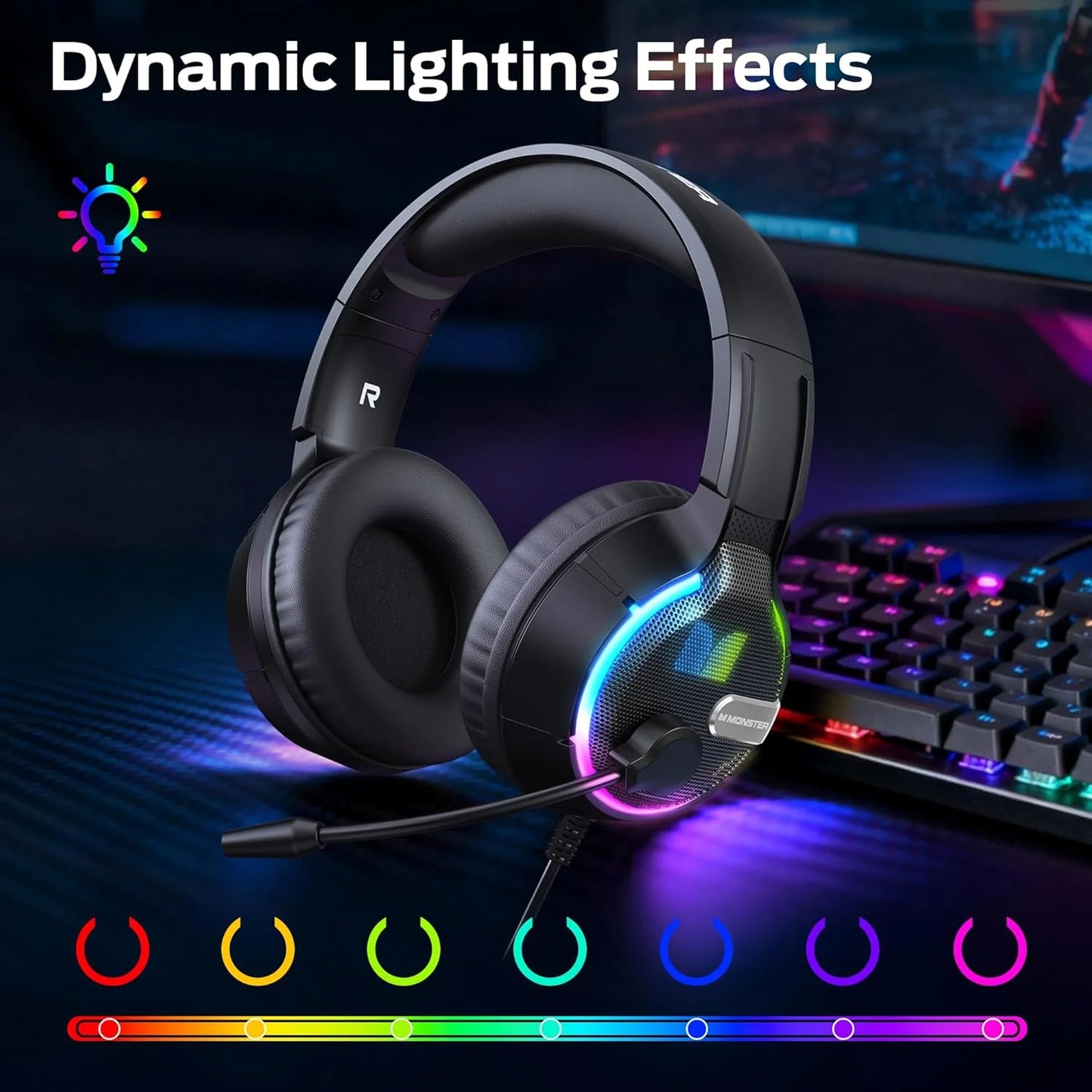 Casque Gaming 3,5 mm Monster Mission 320, RGB, 1,9 m, Noir