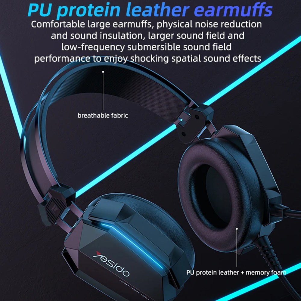 Casques Gaming 3.5mm Yesido EK03, RGB, 2m, Noirs