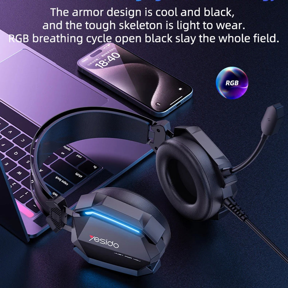 Casques Gaming 3.5mm Yesido EK03, RGB, 2m, Noirs