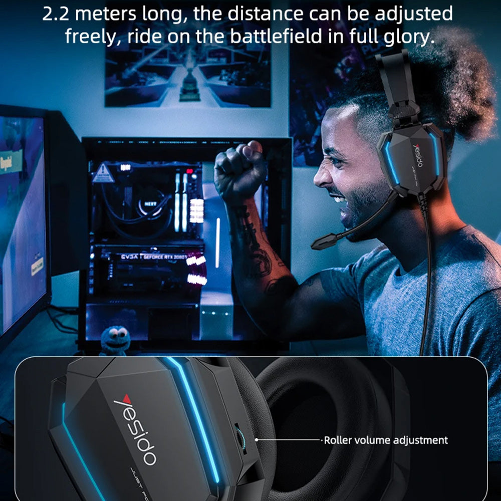 Casques Gaming 3.5mm Yesido EK03, RGB, 2m, Noirs