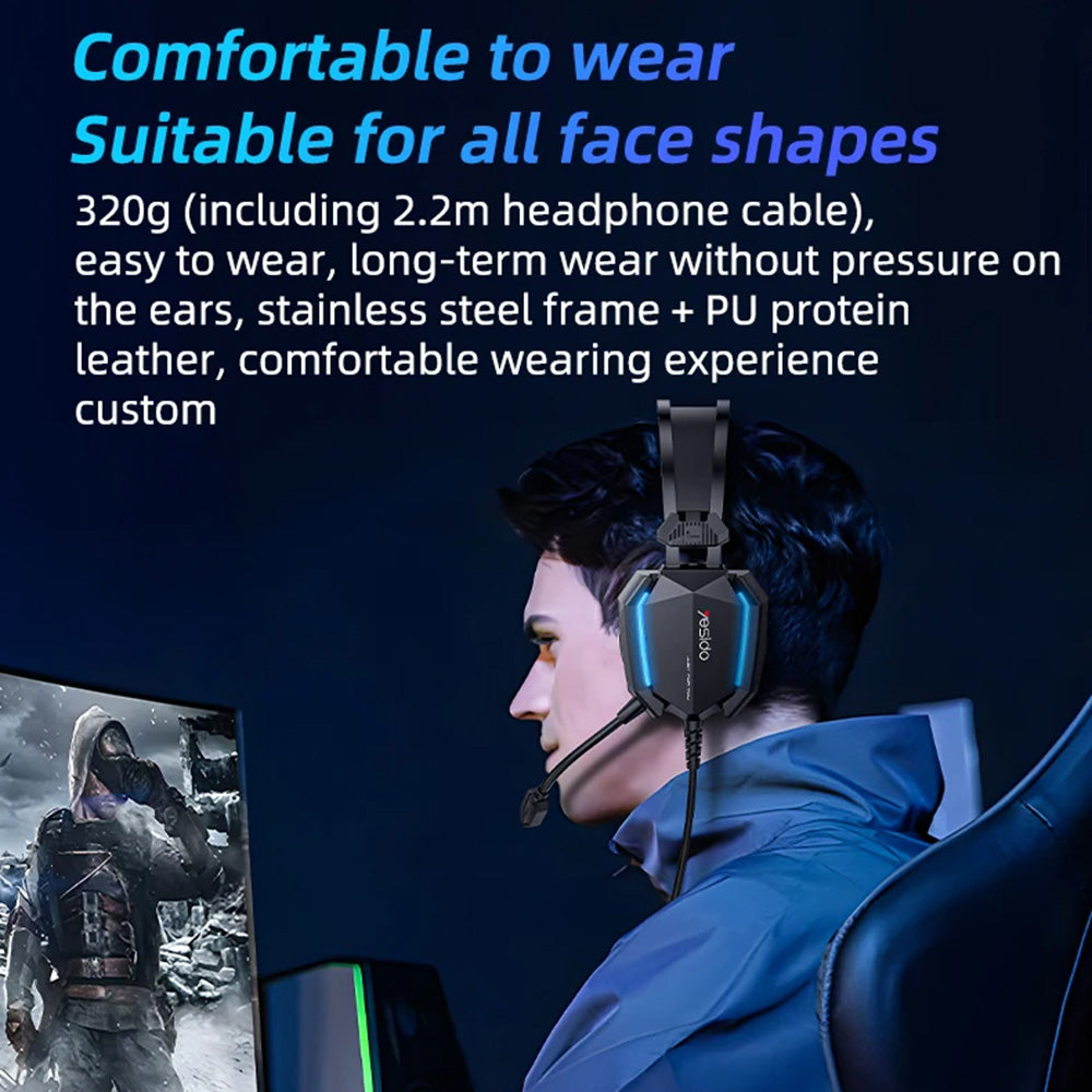 Casques Gaming 3.5mm Yesido EK03, RGB, 2m, Noirs