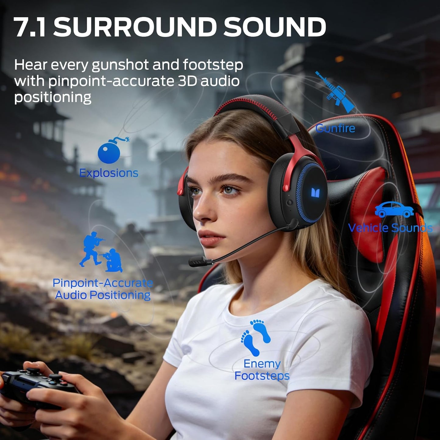 Casque Gaming Sans Fil Monster Mission 350, BT / Wi-Fi / Filaire, Noir