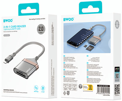 Lecteur de carte Lightning BWOO BZ63, SD - microSD, gris
