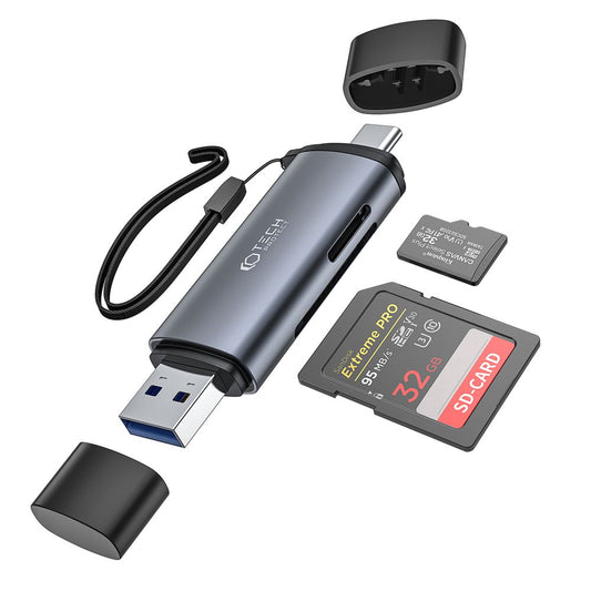 Lecteur de cartes USB / USB-C Tech-Protect, SD - microSD, gris 