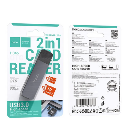 Lecteur de carte USB 3.0 HOCO HB45, SD - microSD, Gris