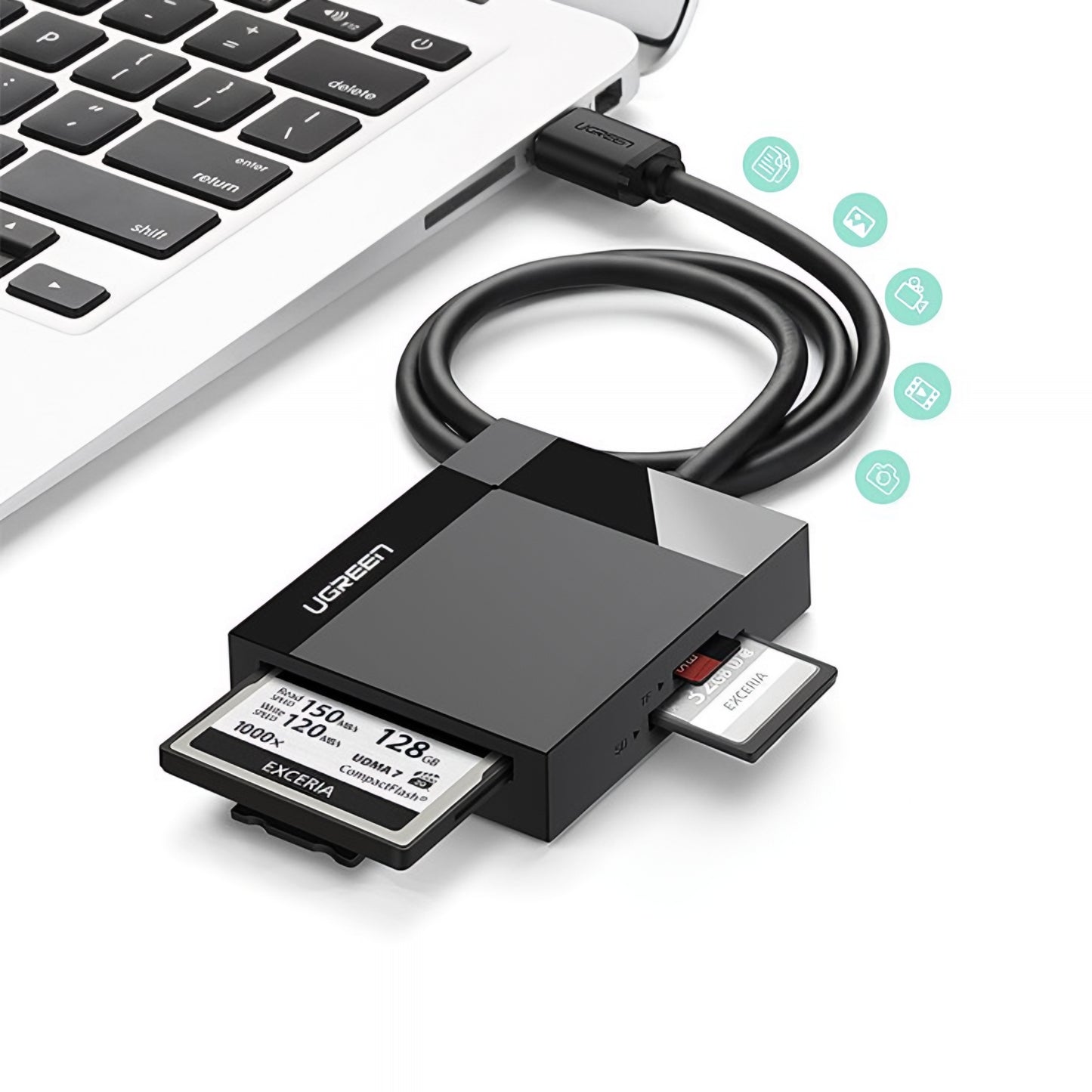 Lecteur de carte USB 3.0 UGREEN CR125, SD - microSD - CF - MS, Noir