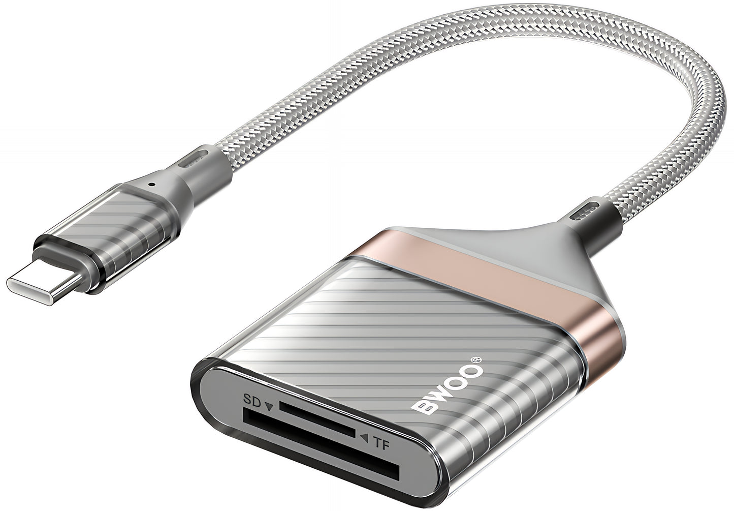 Lecteur de carte USB-C BWOO BZ64, SD - microSD, Gris