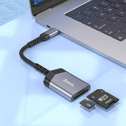 Lecteur de cartes USB-C HOCO UA25, SD - microSD, Gris 