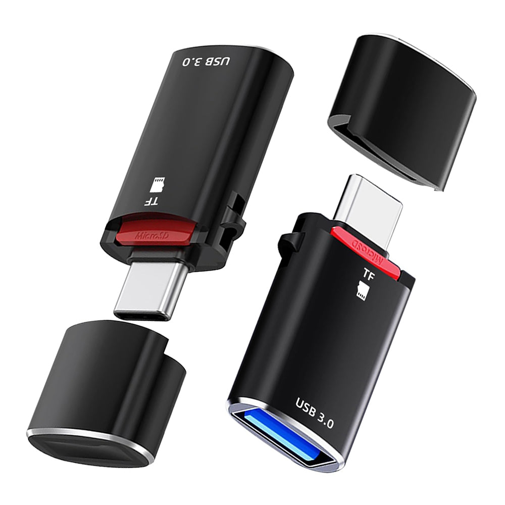 Lecteur de carte USB-C Techsuit AluVoltX, USB-A (OTG) - microSD, Noir