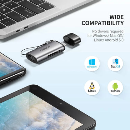 Lecteur de carte USB-C UGREEN CM184, SD - microSD, Gris