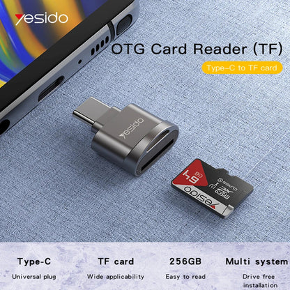 Lecteur de carte USB-C Yesido GS19, USB-A (OTG) - microSD, Gris