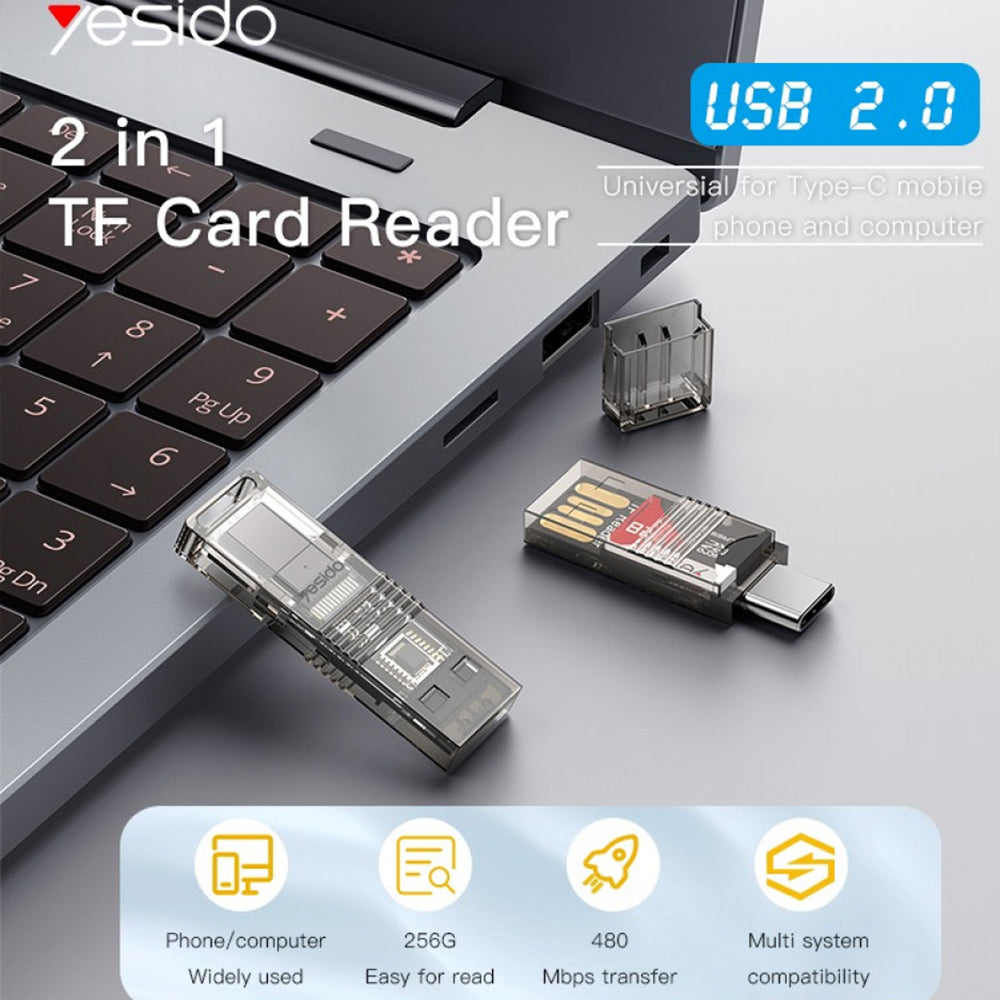 Lecteur de carte USB / USB-C Yesido GS21, microSD, Transparent