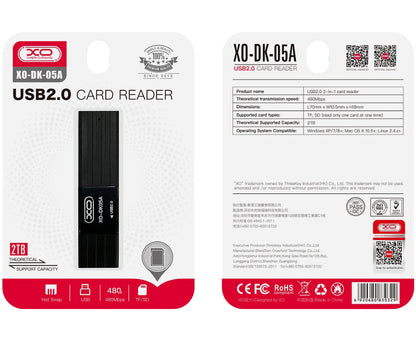 Lecteur de cartes USB XO Design DK05A, SD - microSD, noir 