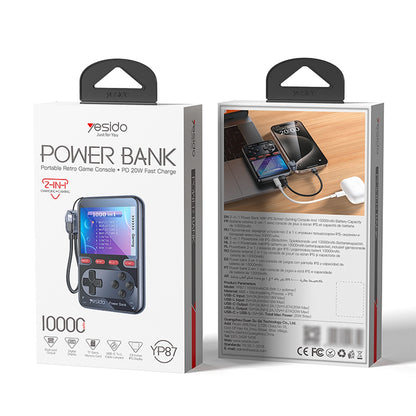 Console de jeu portable avec batterie externe Yesido YP87, noire