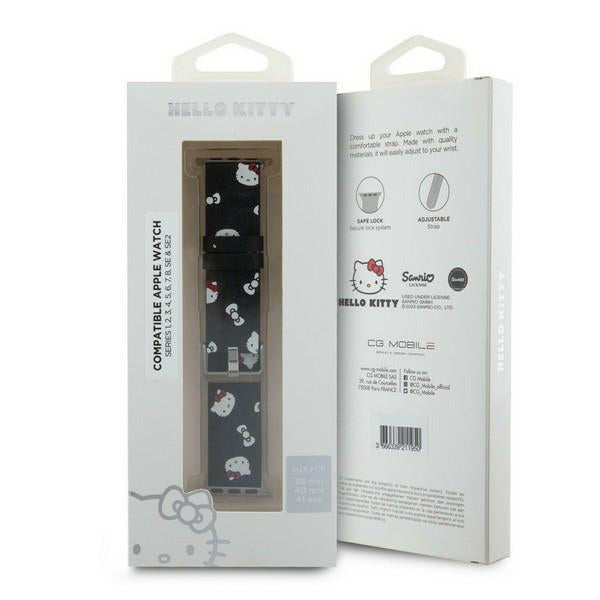 Bracelet Hello Kitty Leather Kitty & Bows pour Apple Watch 42mm / 41mm / 40mm / 38mm Series, Noir