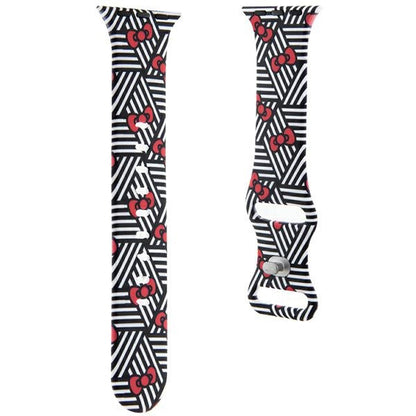 Bracelet Hello Kitty Silicone Bows & Stripes pour Apple Watch 42mm / 41mm / 40mm / 38mm Series, Noir