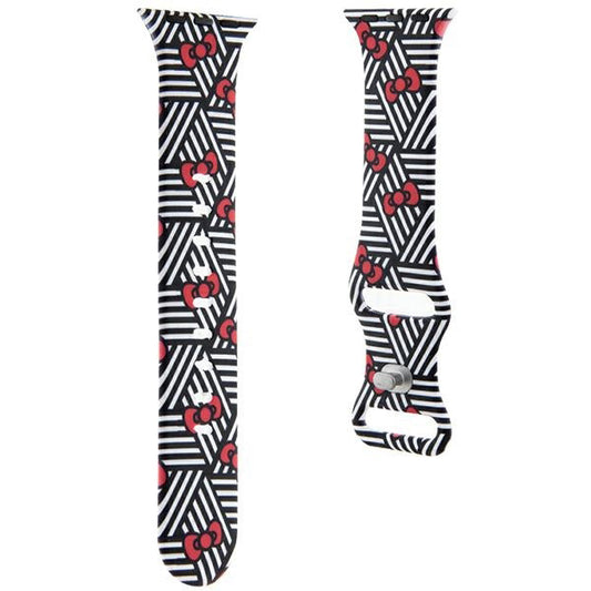 Bracelet Hello Kitty Silicone Bows & Stripes pour Apple Watch 42mm / 41mm / 40mm / 38mm Series, Noir