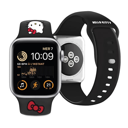 Bracelet Hello Kitty Silicone Kitty Head pour Apple Watch 42mm / 41mm / 40mm / 38mm Series, Noir