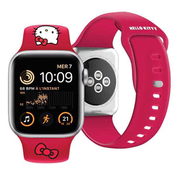Bracelet Hello Kitty Silicone Kitty Head pour Apple Watch 42mm / 41mm / 40mm / 38mm Series, Rose
