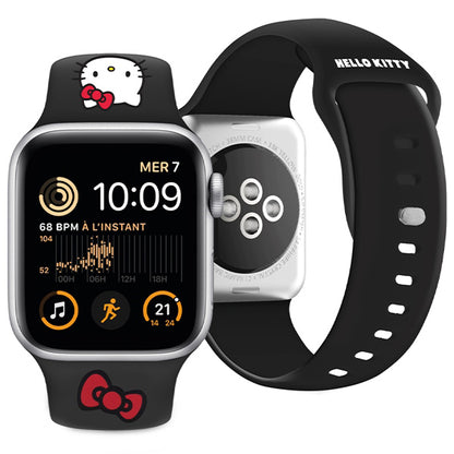 Bracelet Hello Kitty Silicone Kitty Head pour Apple Watch 49mm / 46mm / 45mm / 44mm / 42mm Series, Noir