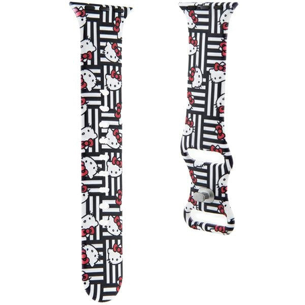 Bracelet Hello Kitty Silicone Kitty Heads & Stripes pour Apple Watch 42mm / 41mm / 40mm / 38mm Series, Noir