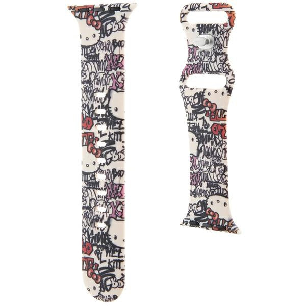 Bracelet Hello Kitty Silicone Tags Graffiti pour Apple Watch 42mm / 41mm / 40mm / 38mm Series, Beige