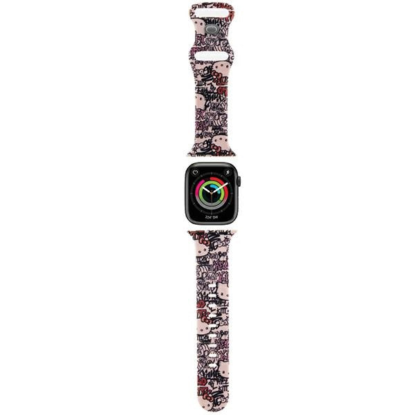 Bracelet Hello Kitty Silicone Tags Graffiti pour Apple Watch 42mm / 41mm / 40mm / 38mm Series, Rose