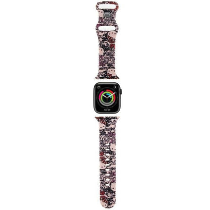 Bracelet Hello Kitty Silicone Tags Graffiti pour Apple Watch 42mm / 41mm / 40mm / 38mm Series, Rose
