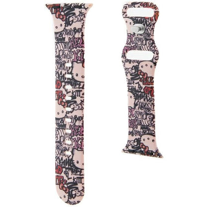 Bracelet Hello Kitty Silicone Tags Graffiti pour Apple Watch 42mm / 41mm / 40mm / 38mm Series, Rose