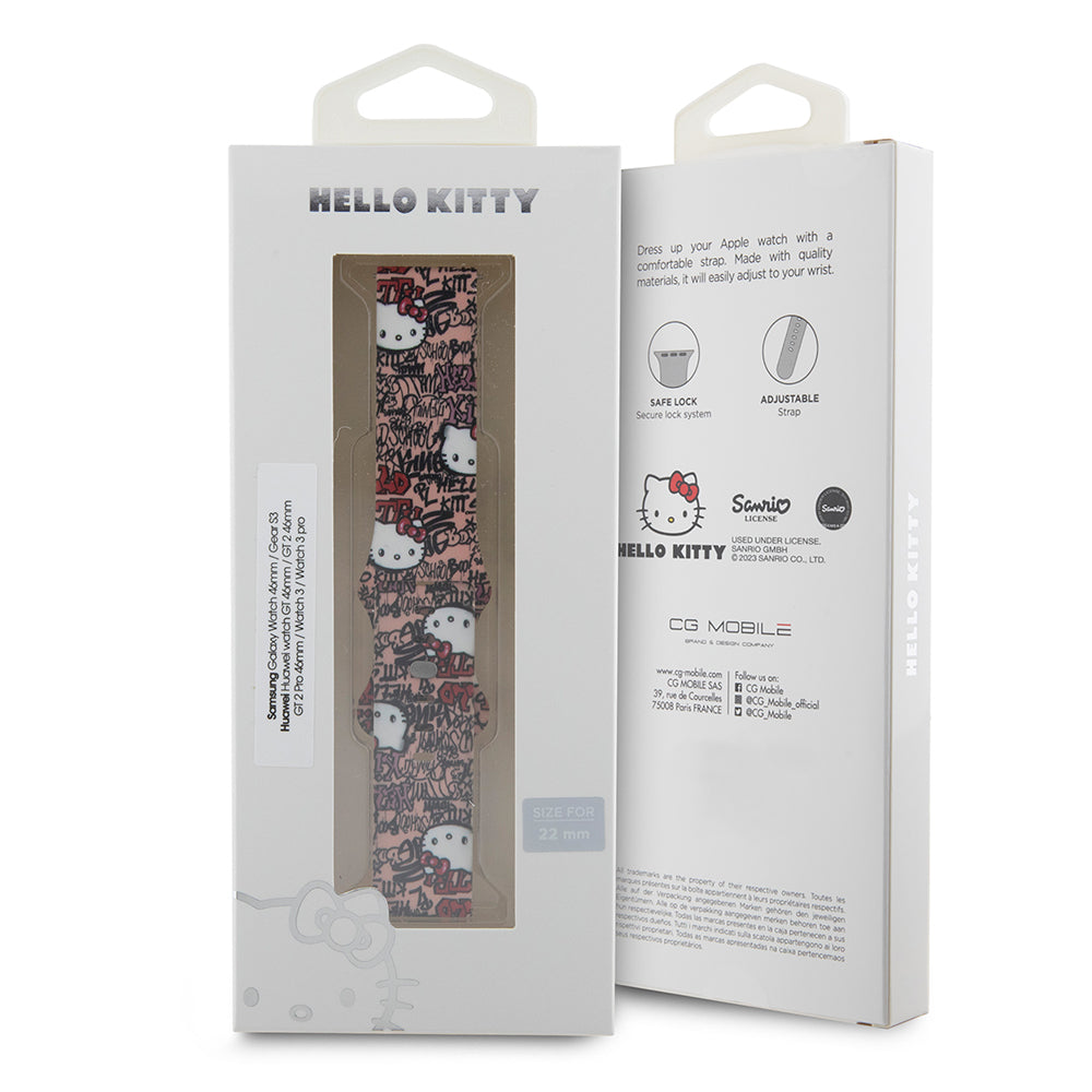 Bracelet Hello Kitty Silicone Tags Graffiti pour Samsung Galaxy Watch / Huawei Watch séries 46mm / 45mm / 41mm, Rose