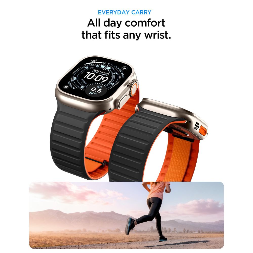 Bracelet Spigen Athlex Air M pour Apple Watch 49mm / 46mm / 45mm / 44mm Series, Noir Orange AMP11534