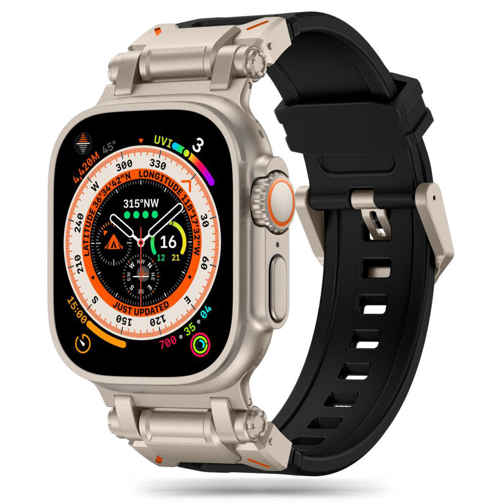 Bracelet Techsuit W064 pour Apple Watch 49mm / 46mm / 45mm / 44mm / 42mm Series, Noir Argenté