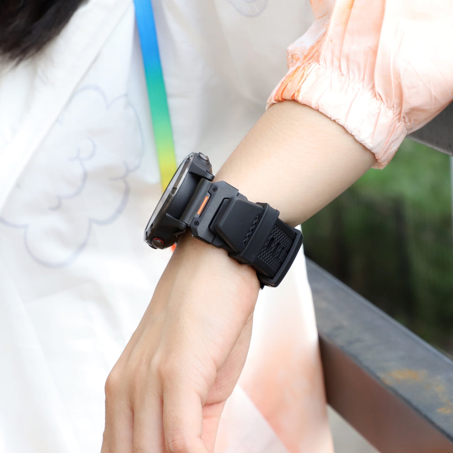 Bracelet Techsuit W068 pour Garmin Watch Fenix / Forerunner / Approach Series, 22mm, Orange Noir