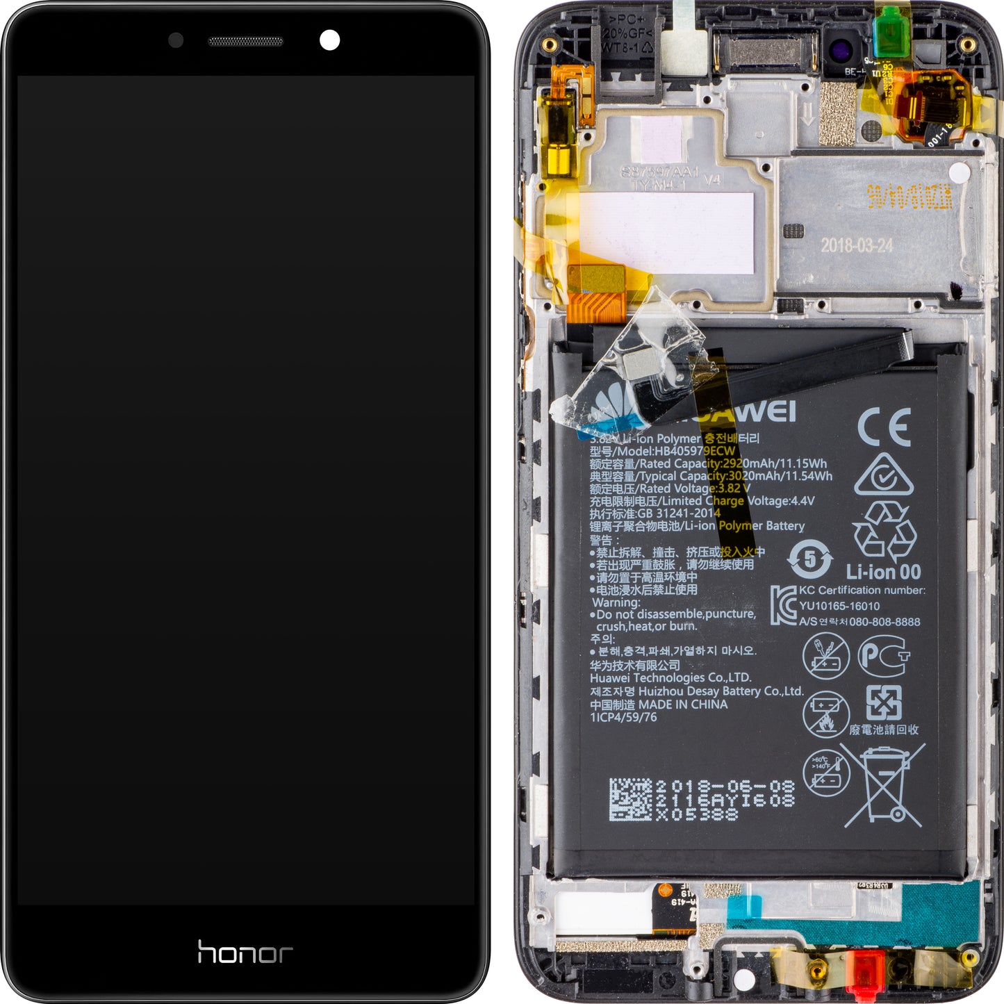 Écran tactile Honor 6x (2016), avec cadre et batterie, noir, Swap 