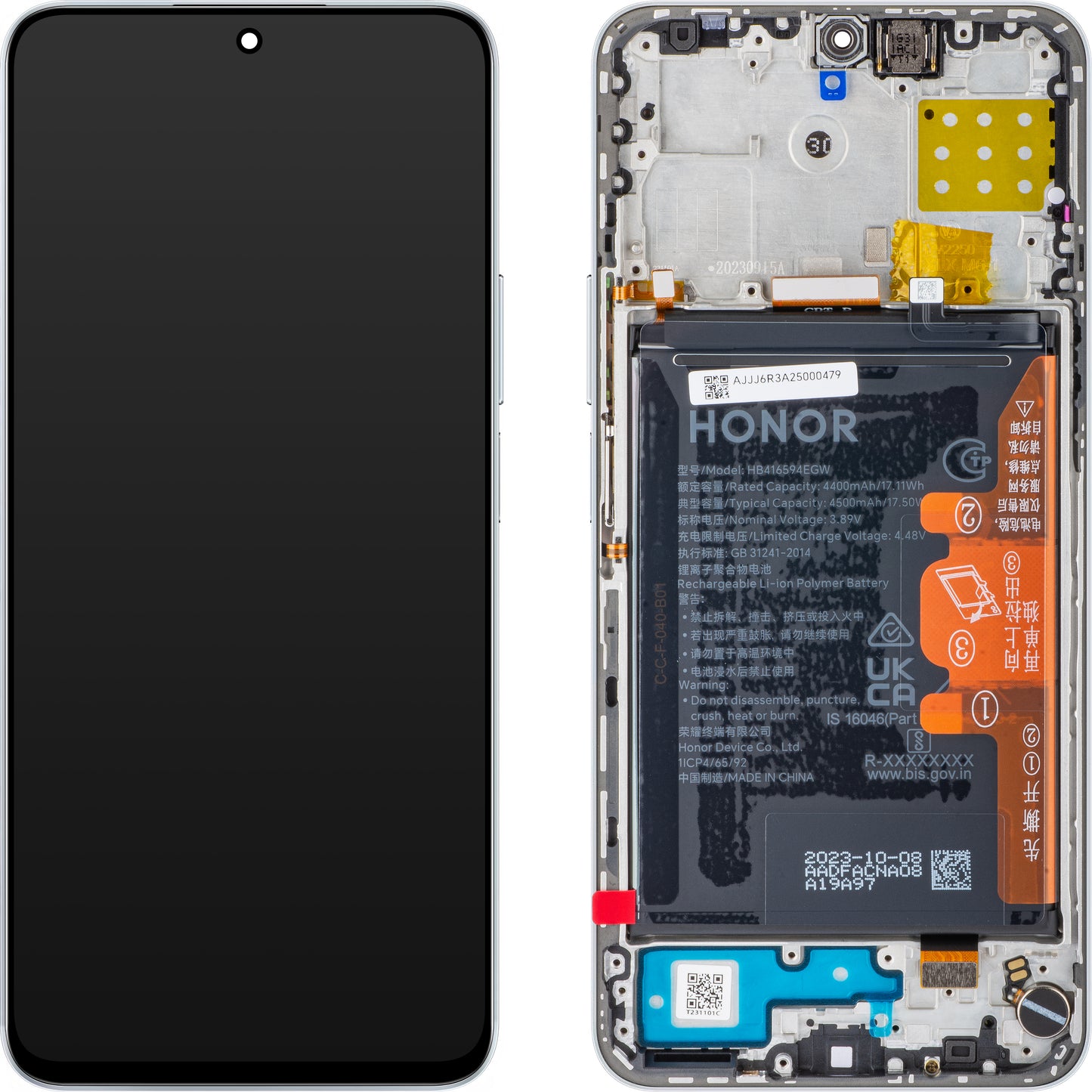 Ecran tactile Honor 90 Lite / X8a, avec cadre et batterie, Titanium Silver, Service Pack 0235AEUK 0235AEUK 