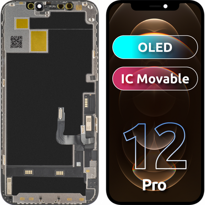 Écran tactile JK pour Apple iPhone 12 / 12 Pro, avec cadre, OLED IC Movable Version, noir