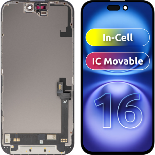 Écran tactile JK pour Apple iPhone 16, avec cadre, Version LCD In-Cell IC Movable, Noir