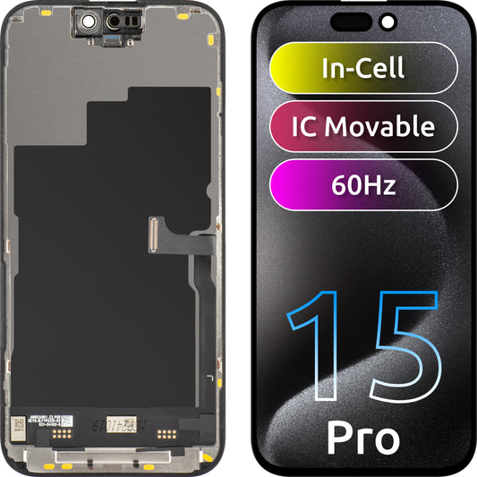 JK Touchscreen Display for Apple iPhone 15 Pro, with Frame, Movable In-Cell IC LCD Version, Black