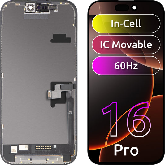 Écran tactile JK pour Apple iPhone 16 Pro, avec cadre, version LCD In-Cell IC mobile, noir