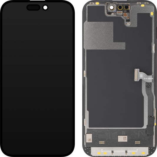 Écran tactile MP compatible avec Apple iPhone 14 Pro, avec cadre, version Soft OLED 120Hz FHD Diagnostic, Noir