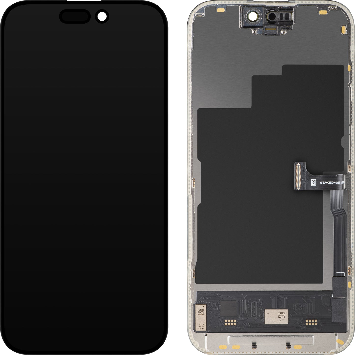 Écran avec Touchscreen MP compatible avec Apple iPhone 15 Pro, avec Cadre, Version Soft OLED FHD 120Hz Diagnostic, Noir