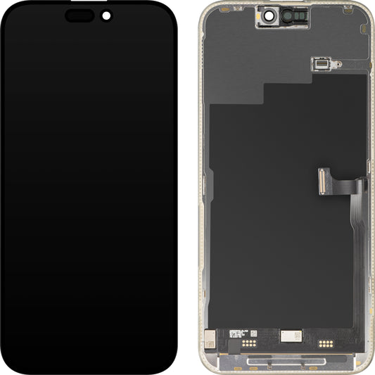 Écran tactile MP compatible avec Apple iPhone 15 Pro Max, avec cadre, version Premium Soft OLED FHD 120Hz, noir