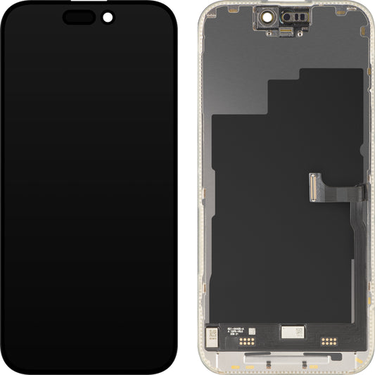 Écran tactile MP compatible avec Apple iPhone 15 Pro, avec cadre, version Premium Soft OLED FHD 120Hz, noir
