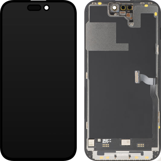 Écran tactile MP compatible avec Apple iPhone 14 Pro, avec cadre, version Premium Soft OLED FHD 120Hz Diagnostic, noir
