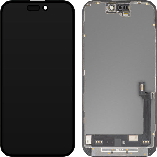 Écran tactile MP compatible avec Apple iPhone 16, avec cadre, version Premium Soft OLED FHD 120Hz Diagnostic, noir