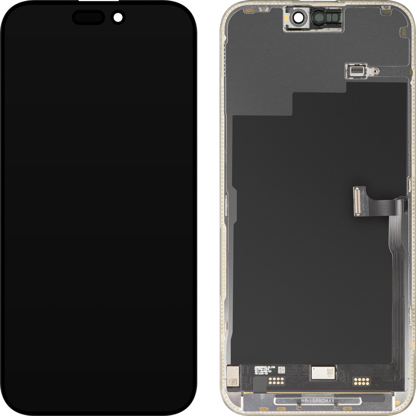 Écran avec écran tactile MP compatible avec Apple iPhone 15 Pro Max, avec cadre, version Premium Soft OLED FHD 120Hz Diagnostic, noir, reconditionné